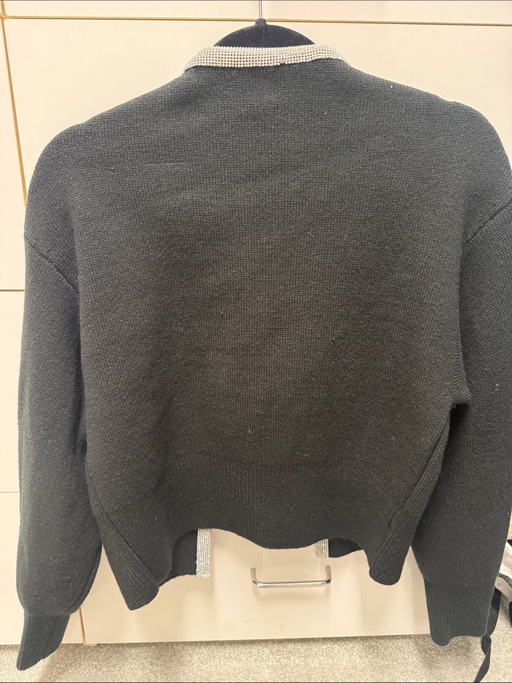 Black Open Front Knit Cardigan with Silver Trim - Picture 2 of 4
